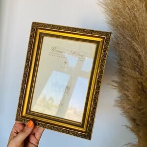 VINTAGE Antiqued Yellow Gold Etched Swirl Metal Photo Picture Frame Y2K 90s